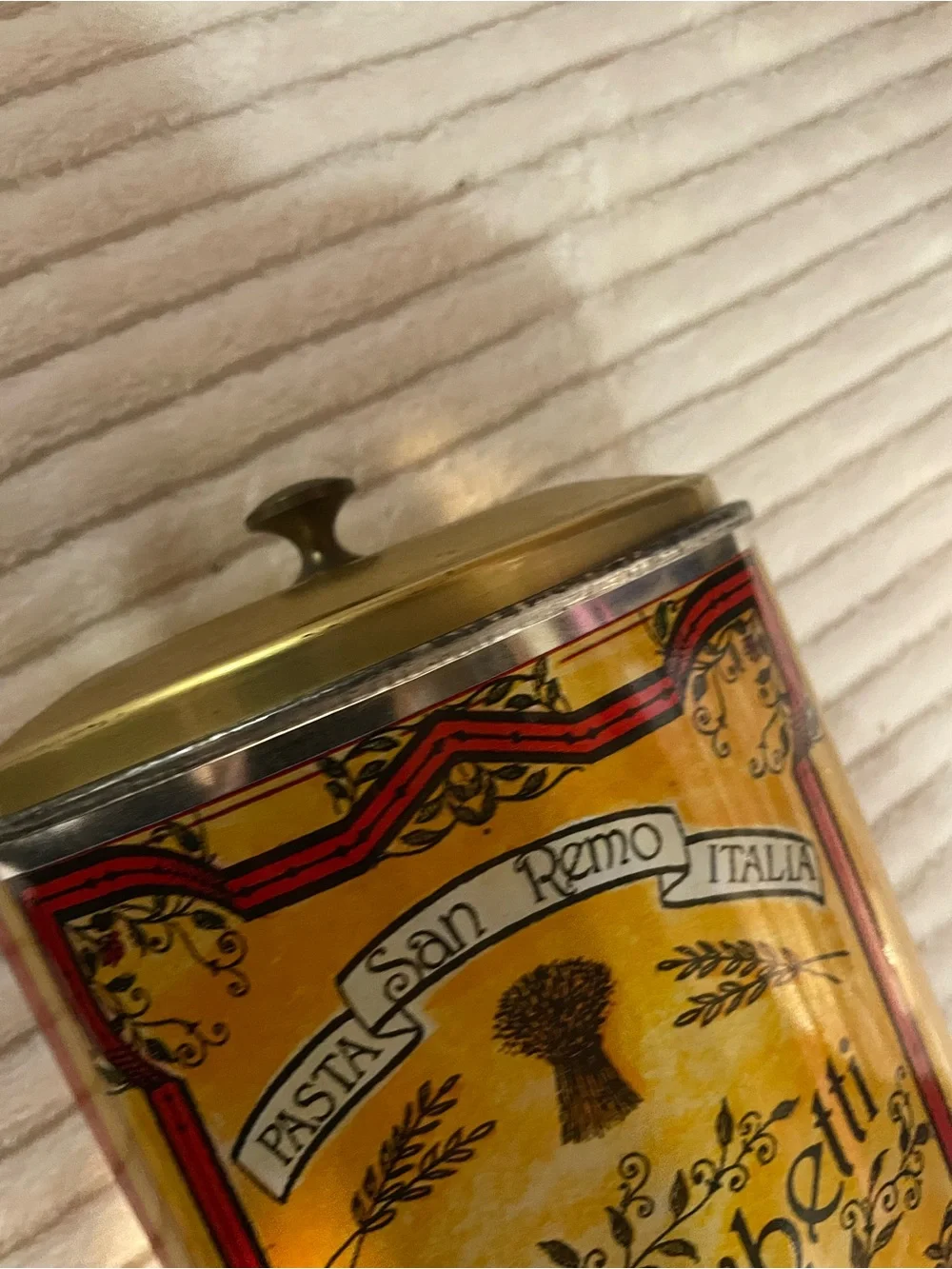 Vintage PastaTIN LITHO Metal Can SAN REMO Spaghetti Semolina Advertising 11.5”